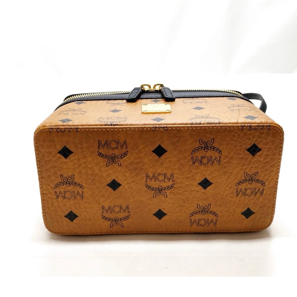 MCM Visetos Rockstar Vanity Case 2way Bag w/cognac coated canvas &black leather - Picture 7 of 15